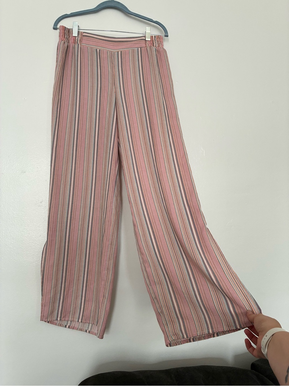 AGB Pink, white, and gray vertical striped wide leg pants